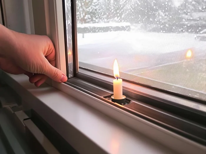 Checking for draughts at the base of a patio door