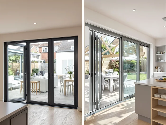 Aluminium bifold doors in a UK kitchen extension