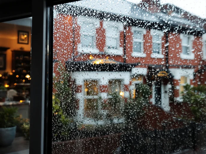 Rain on a patio door in a Manchester terraced home