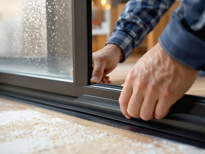 Specialist replacing door seals on a patio door in a Sheffield home