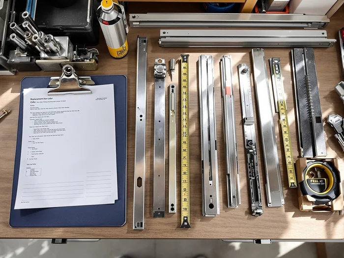 Tools and replacement parts used for sliding door repairs