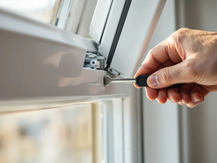 Specialist adjusting the hinge mechanism on a bifold door
